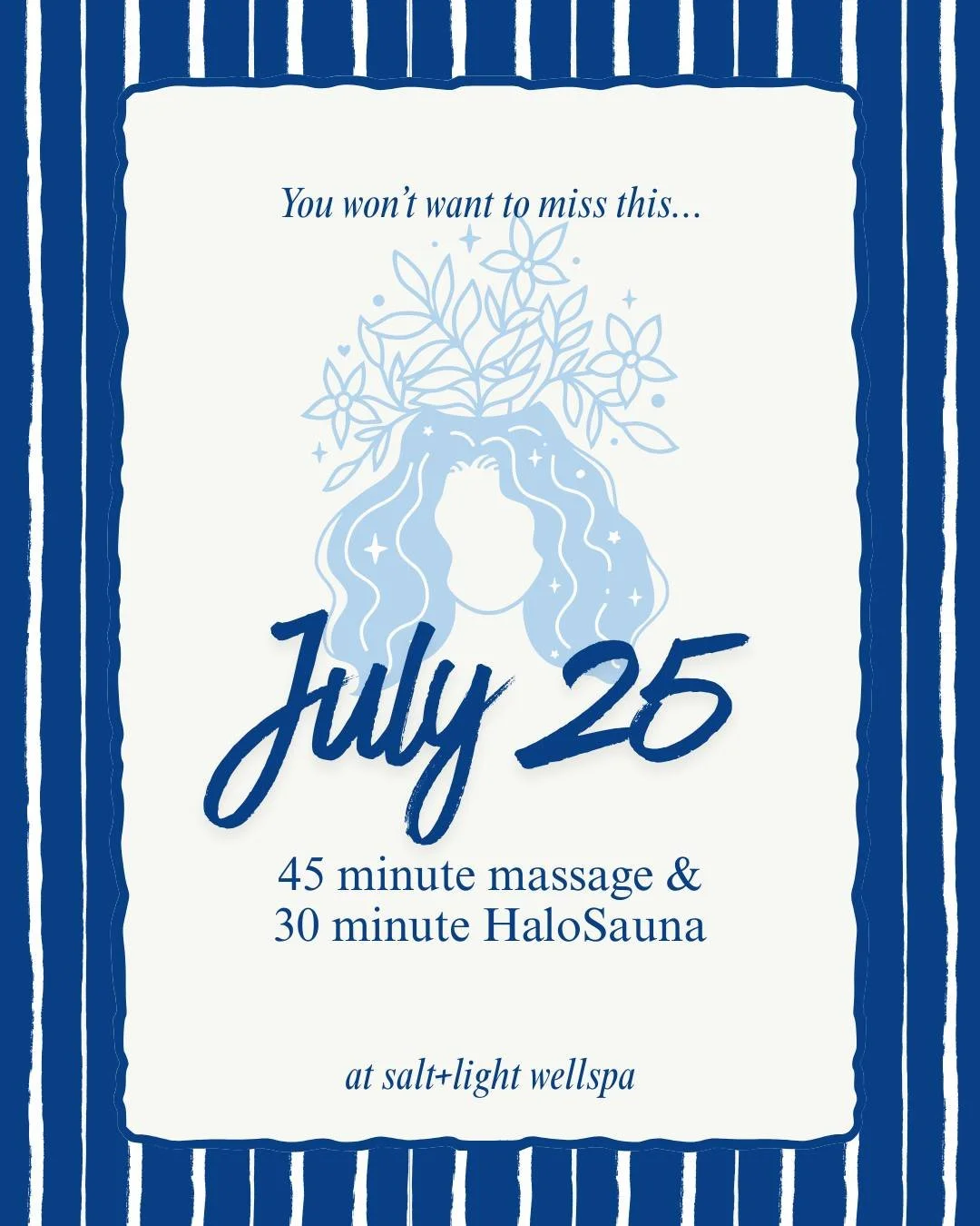 🌿 Release. Breathe. Sweat. is here &mdash; your mid-summer reset is waiting.

 ✨ 45-min massage + 30-min HaloSauna = full-body relief in 75 minutes.

 🗓️ July 25 | 💧 $85 | 📍 Salt+Light WellSpa

 One day only. Limited spots. Book your session onli