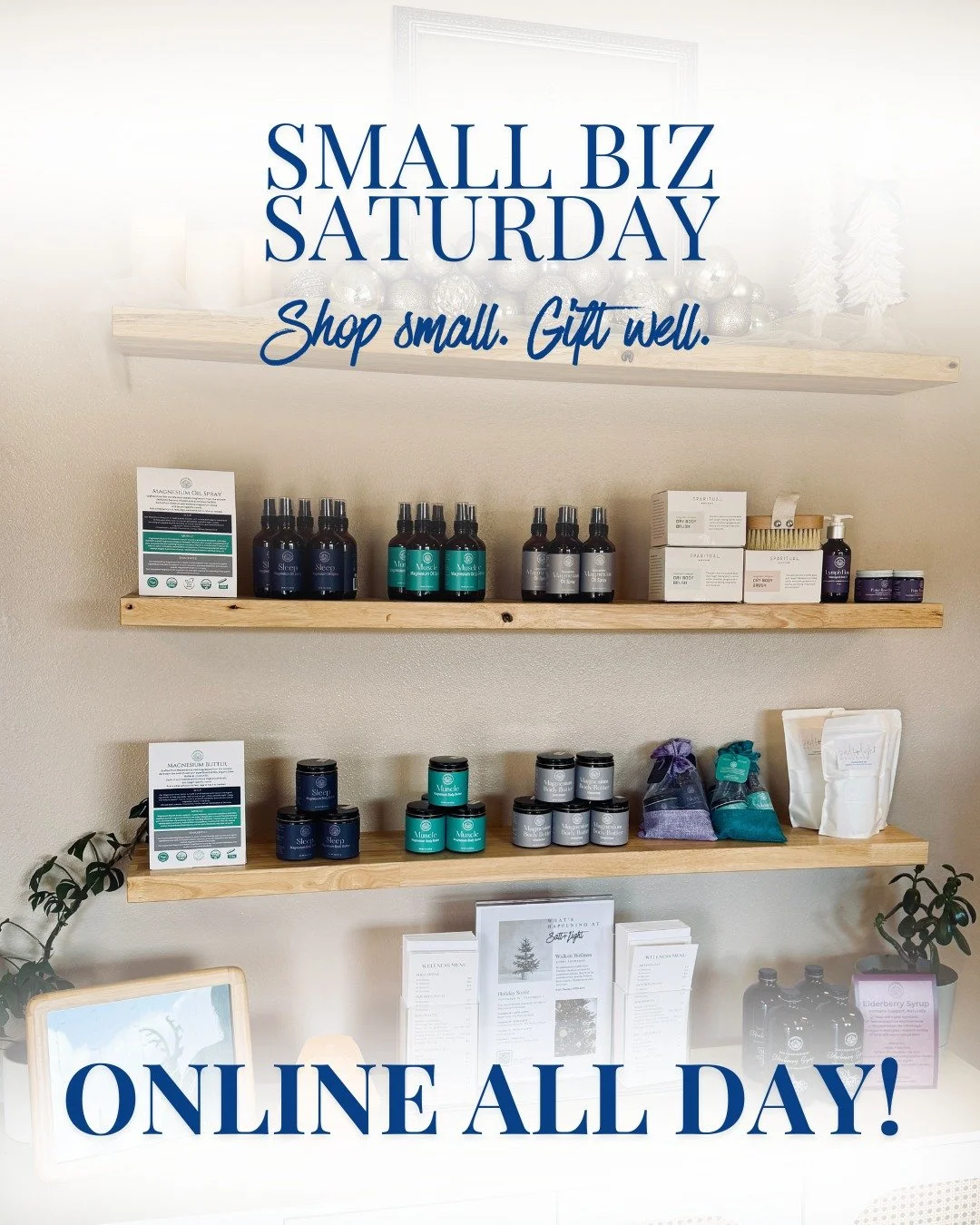❄️ Snow won&rsquo;t stop Small Biz Saturday!

The spa is closed today due to weather, but our Wellness Market is OPEN online all day.

Shop your favorite holiday deals from home:

✨ Gift Card Sale: Spend $100, get $20 free
✨ All Access Pass: 3-pack f