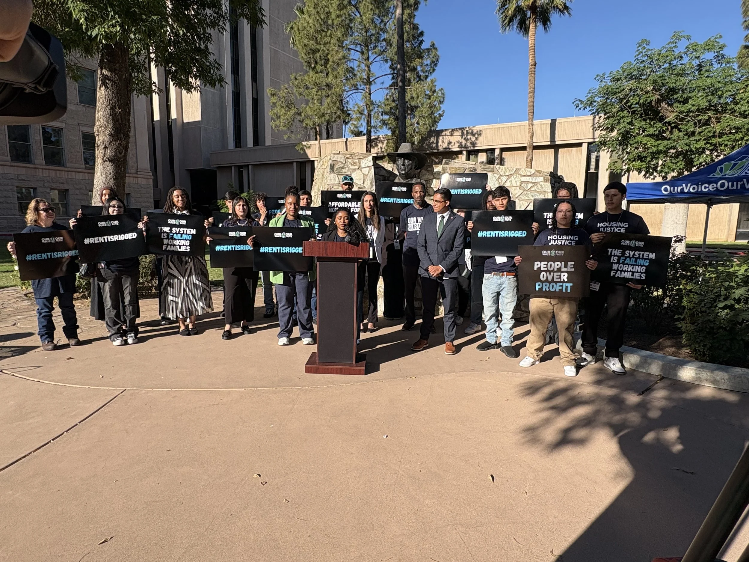 Volunteers and community members turn out for #RentisRigged campaign launch