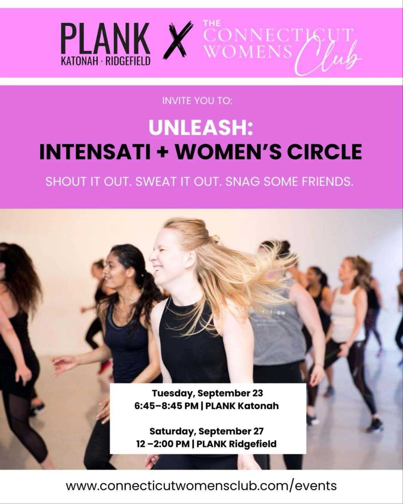 Get Ready Connecticut + Westchester&hellip;

The @connecticutwomensclub is creating something special for you!

UNLEASH: @intensati + Women&rsquo;s Circle
Shout it out. Sweat it out. Snag Some Friends

A new season. A new year. A new way forward. ✨

