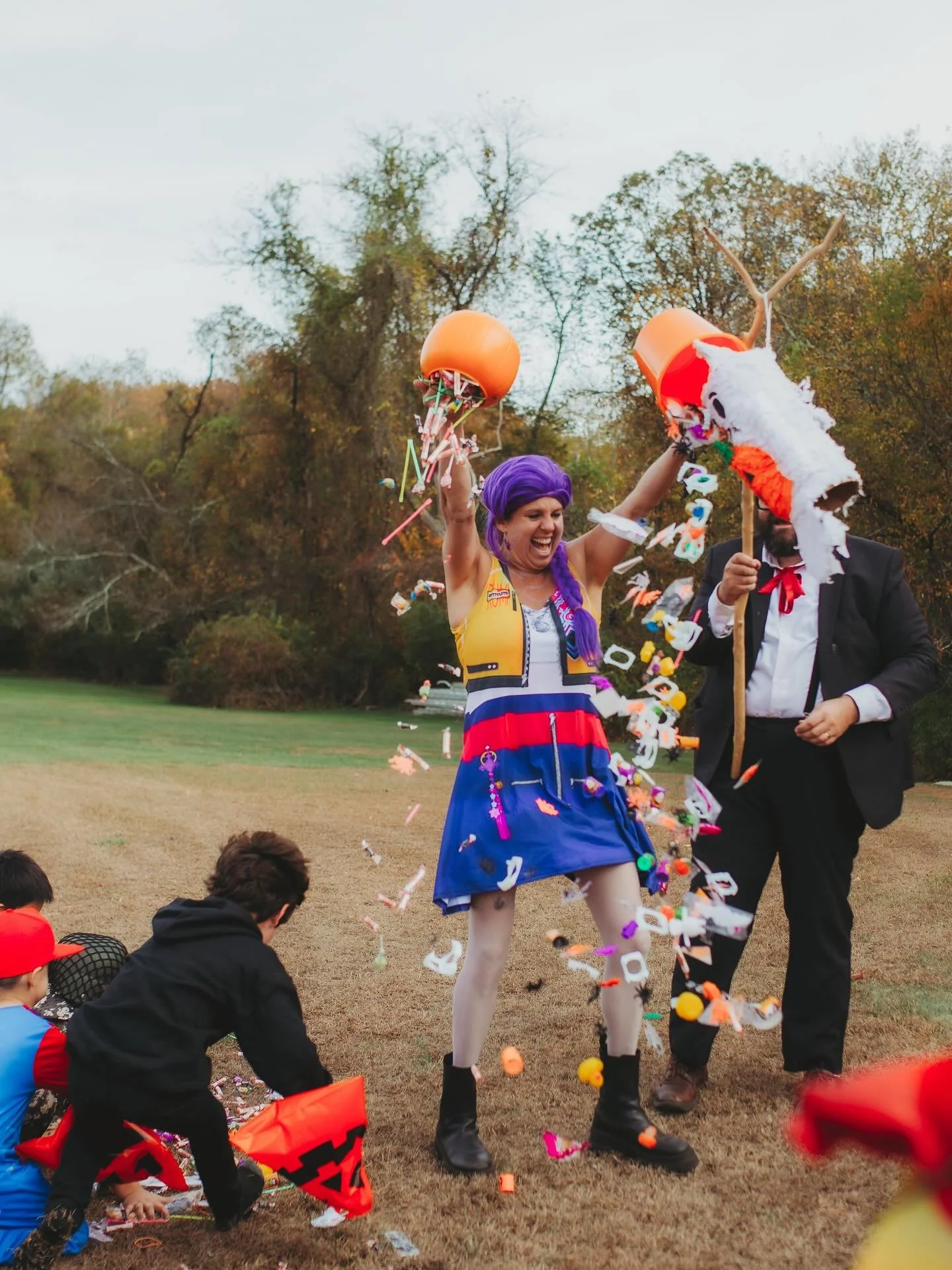 If you&rsquo;ve ever wondered what @ricwonder and I look like in our purest, most God-given essence&hellip; it&rsquo;s this: pi&ntilde;ata in hand, cotton candy machine whirring, surrounded by 175 absolute costumed legends at our annual Halloween par