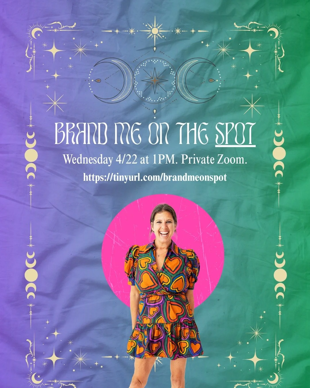 It's that PSYCHIC AF time again...

✨&nbsp; BRAND ME ON THE SPOT ✨ 

A free, 2-hour Zoom where I read your brand like a psychic. (Past clients&hellip;. YOU KNOW!)

No prep. No slides. On the spot laser genius. 

Need a name for your program? A line t