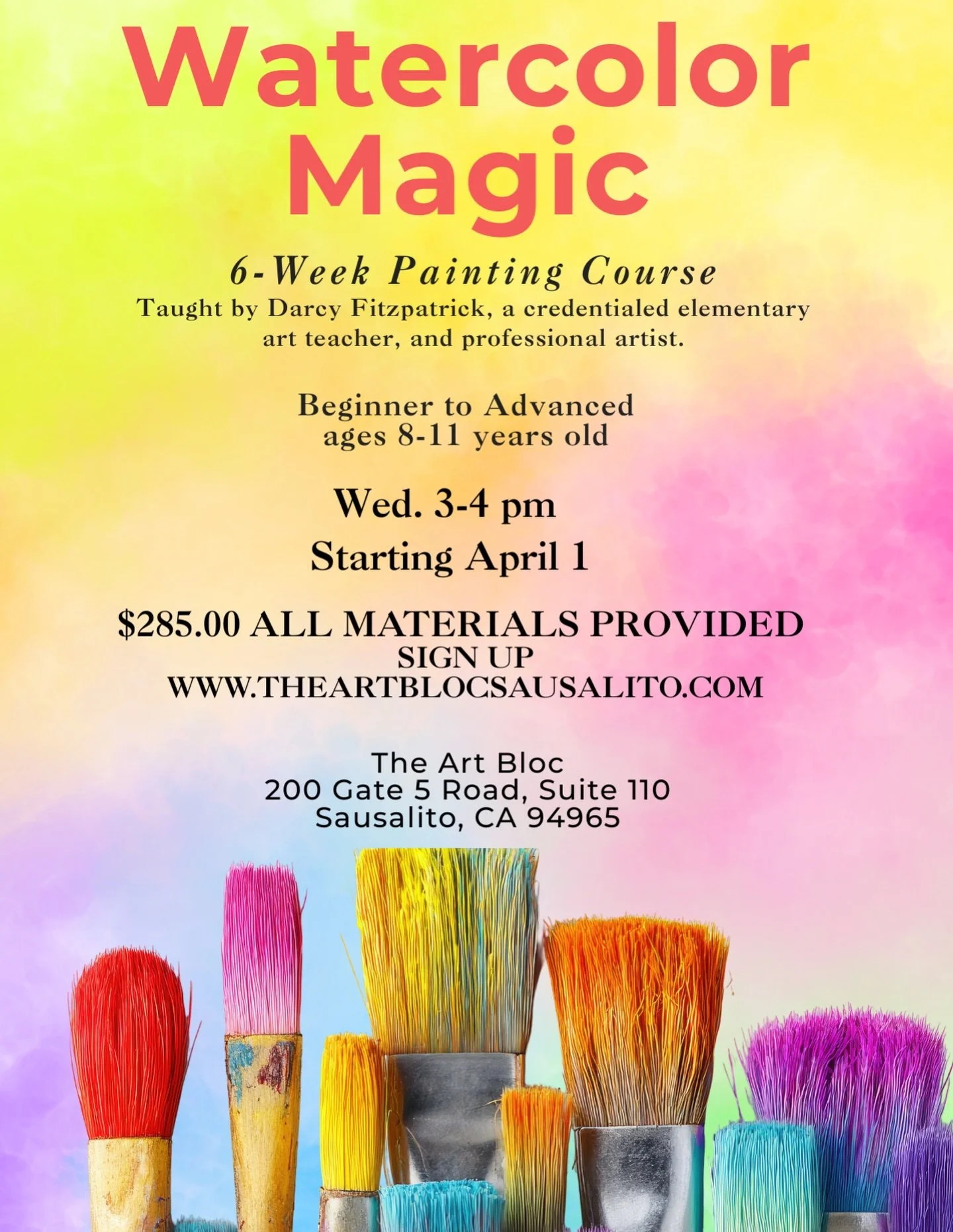 Watercolor Magic is coming to The Art Bloc 🎨✨

This 6-week watercolor painting course is designed for young artists ages 8&ndash;11 who want to explore color, creativity, and the magic of painting. Led by professional artist and credentialed art tea