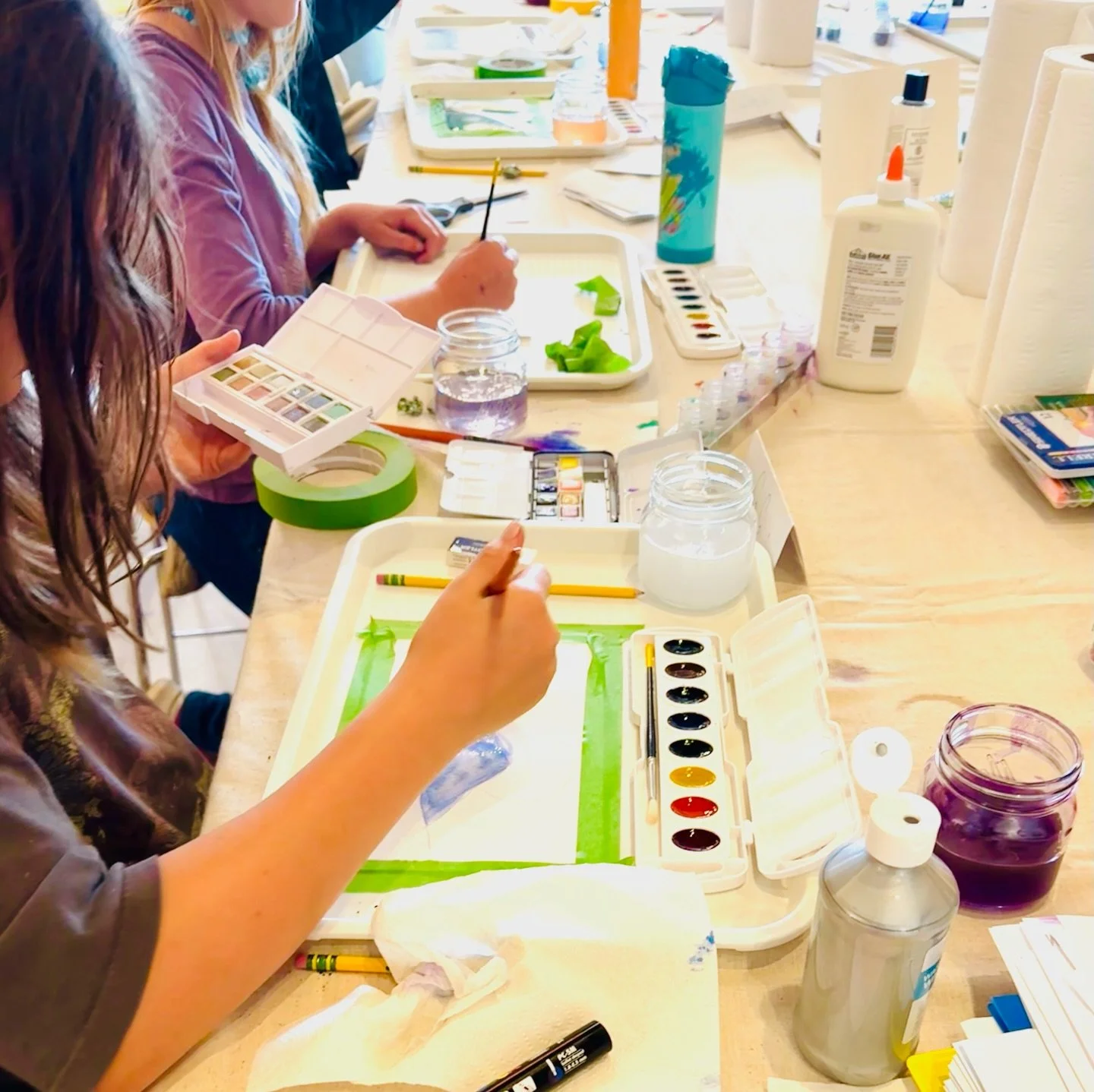 Yesterday was the first day of our 6-week watercolor class with @darcy.fitzpatrick and the energy in the studio was everything. We can&rsquo;t wait to watch these kids find their colors, their confidence, and their own creative voice over the next si