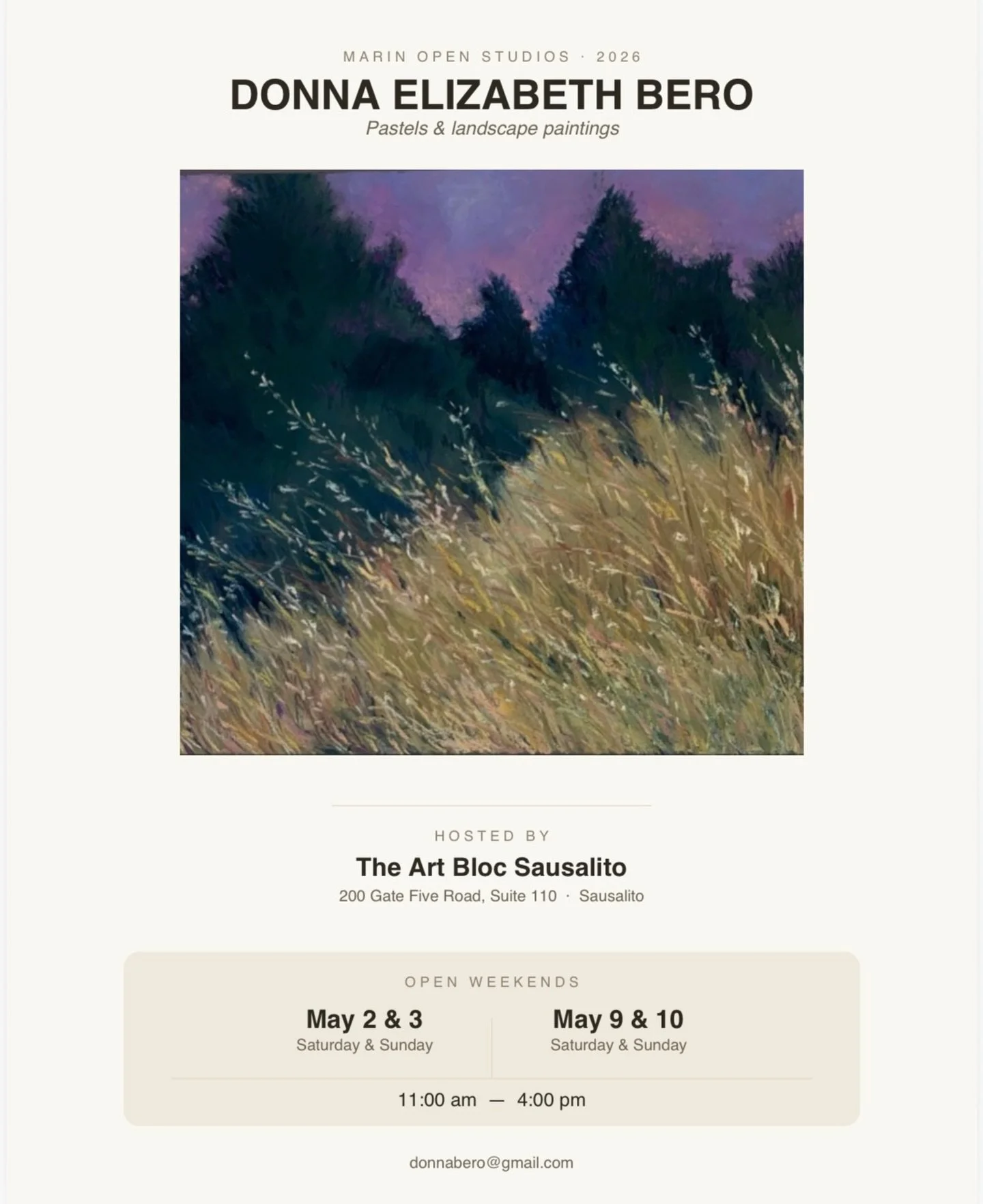 We are thrilled to welcome @donabcolorart to The Art Bloc Sausalito for @marinopenstudios 2026.
Donna&rsquo;s luminous pastel work draws from the landscapes closest to her heart: the rolling hillsides of Mount Tamalpais, the fog-softened coastline of
