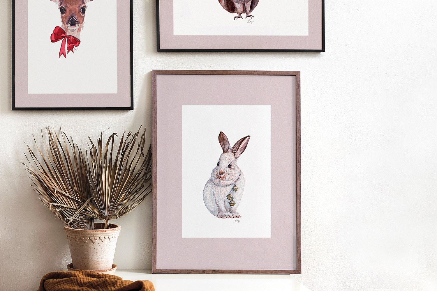 Snow Hare-3-frames-vertical-Color Mat.jpg