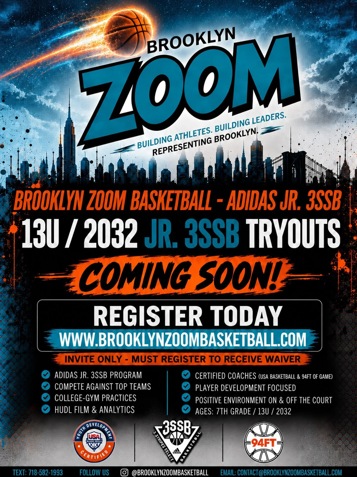 Register Now! 13U Adidas Jr. 3SSB Team Tryouts Coming Soon! #jr3ssb #aaubasketball #brooklynbasketball