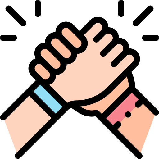 Two hands in a high-five gesture with one wearing a blue bracelet and the other a pink bracelet.