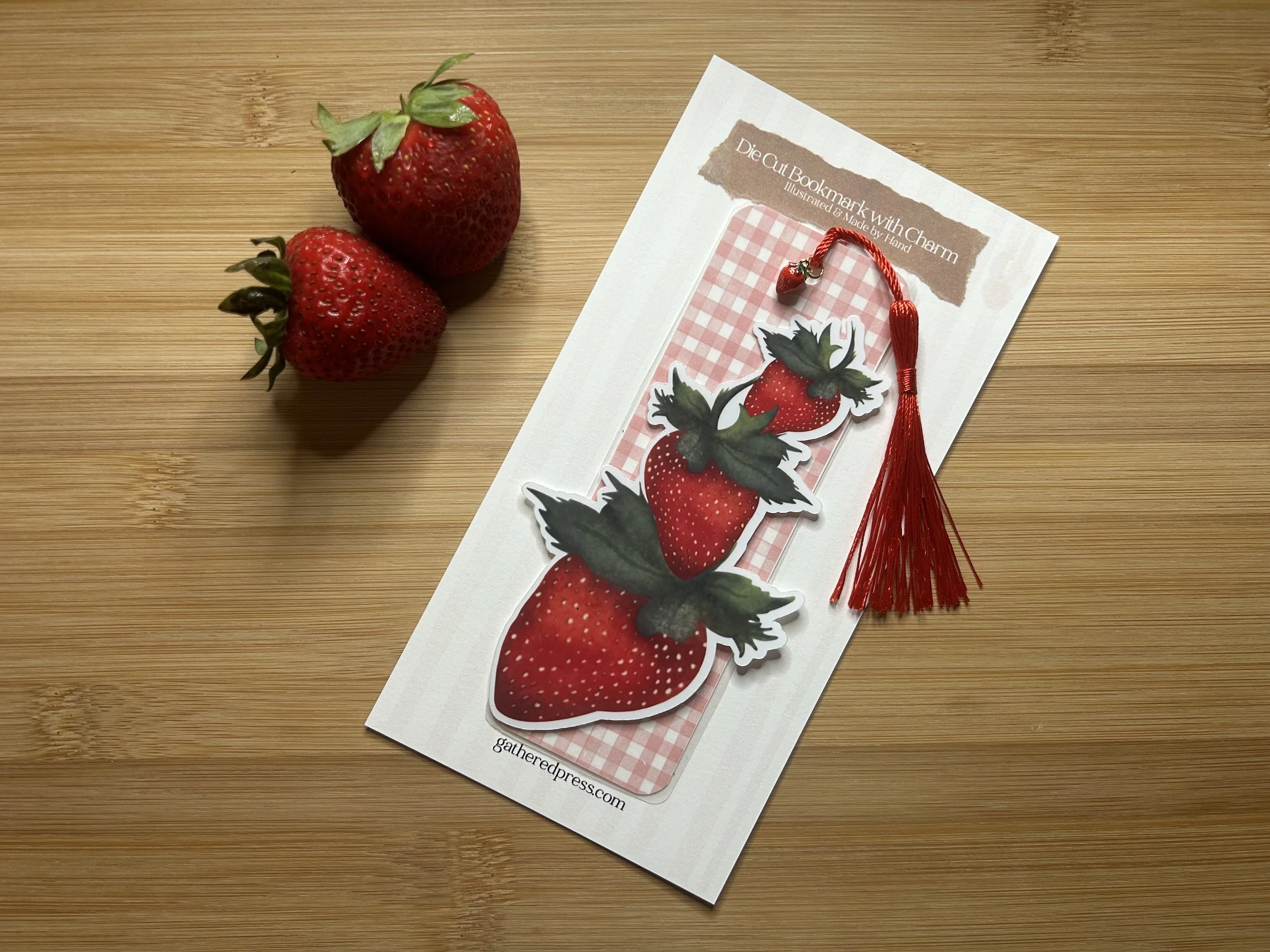 Strawberry Stack | Die-Cut Bookmark with Charm