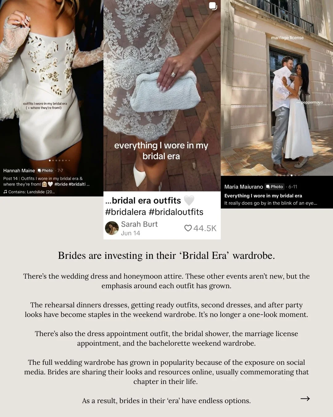 Brides are investing in their &lsquo;Bridal Era&rsquo; wardrobe. 

With more people sharing their bridal chapter on social media than ever, the options to accessorize and dress are endless. 

Designers and boutiques need to evolve their collections t