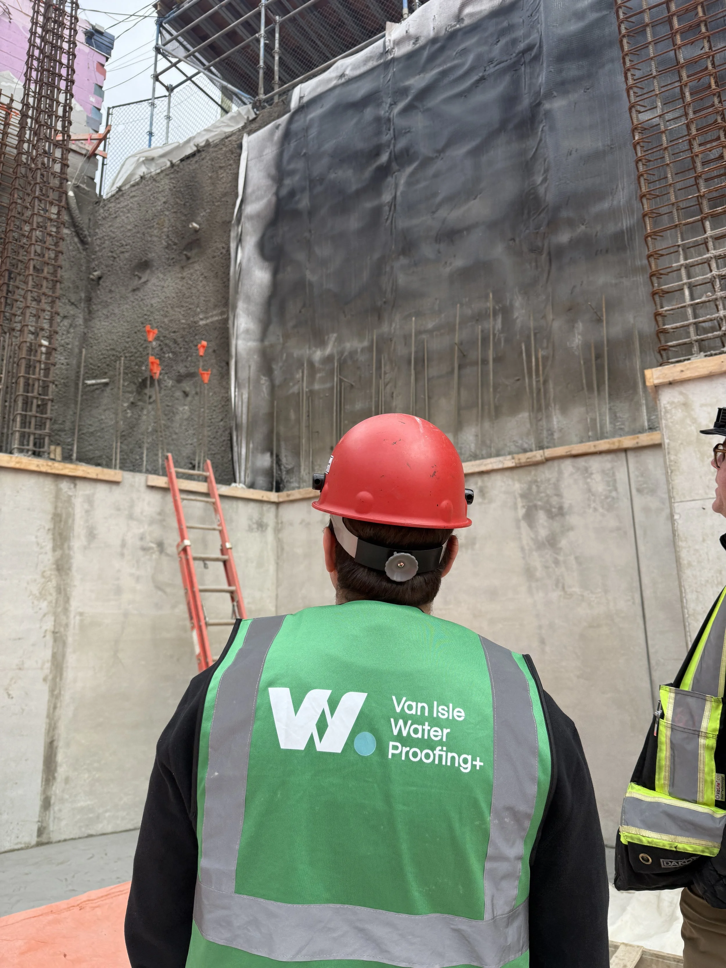 An experienced coating applicator looks at this below grade waterproofing work in Victoria, BC
