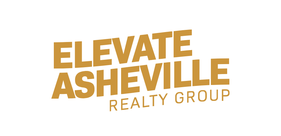 Logo of Elevate Asheville Realty Group in gold lettering on a black background.