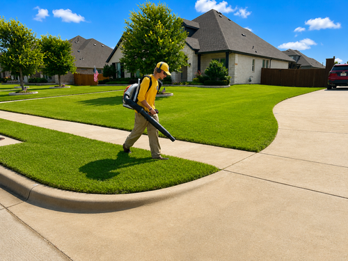 Vale Scapes blowing off hard surfaces after lawn service