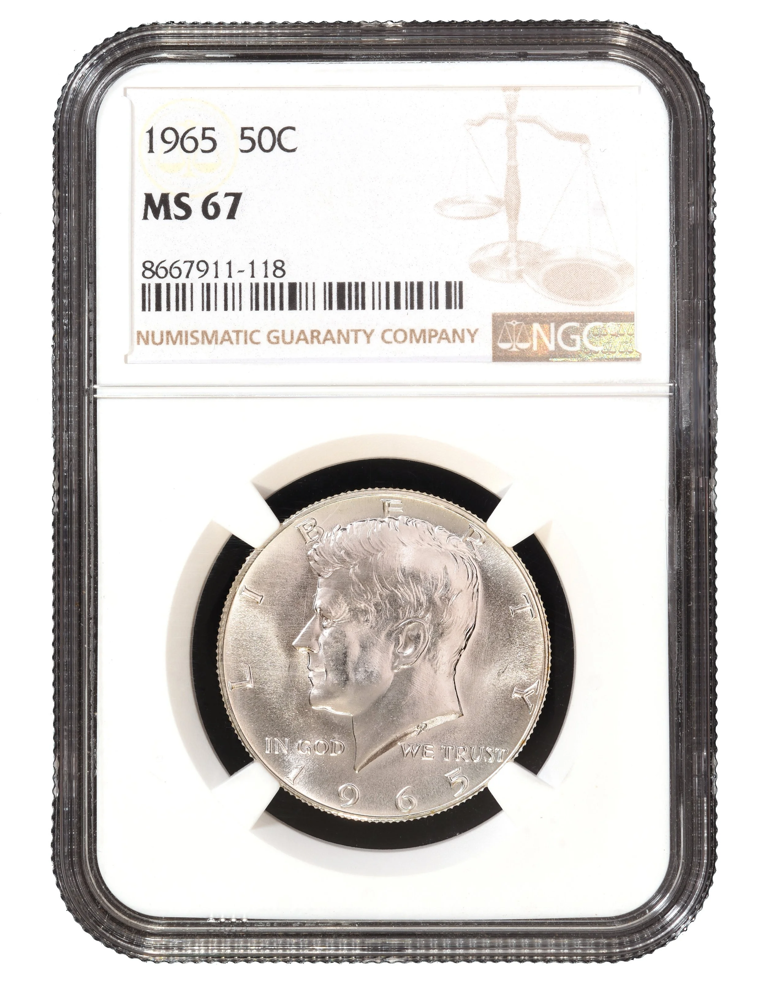 1965-P KENNEDY NGC MS 67
