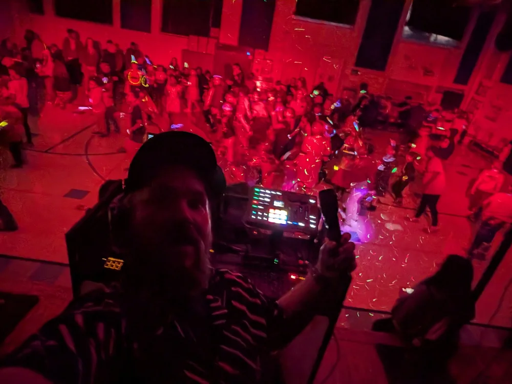 School dance floor and party lights