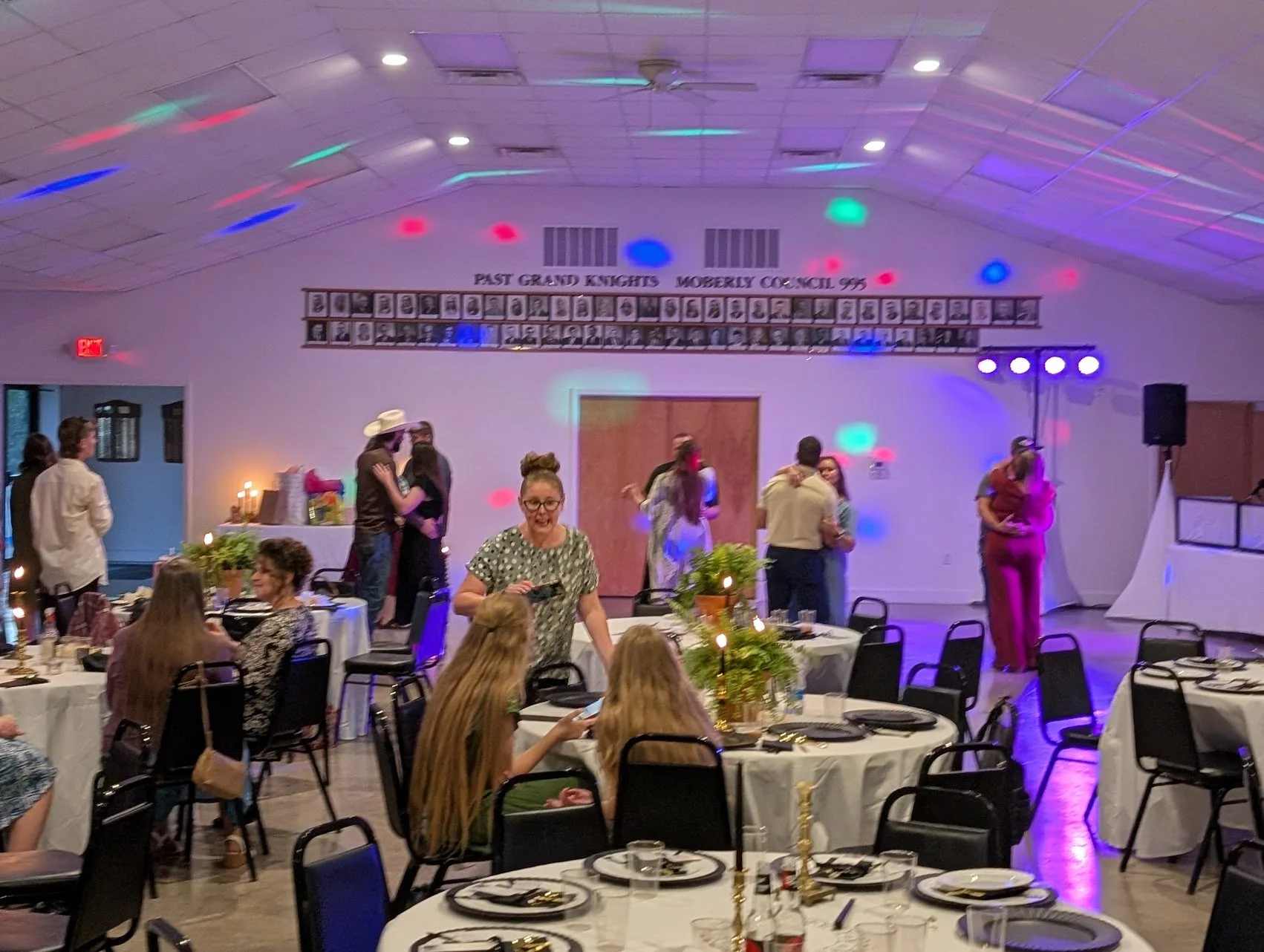 Live performance lighting setup for a local Columbia event with Jazzy Josh DJ booth.