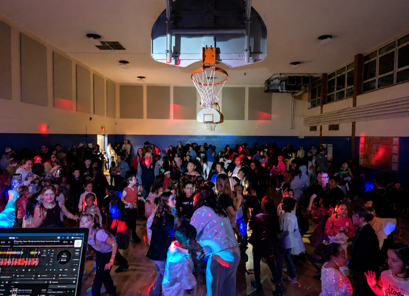 Elementary school glow party dance floor