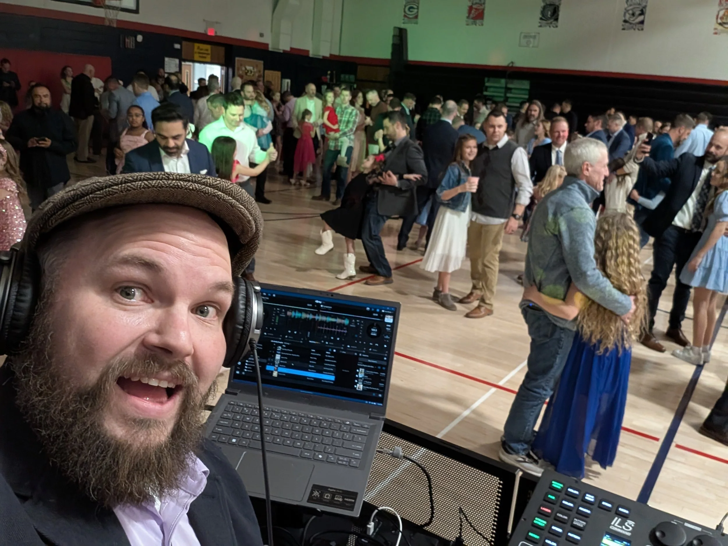 Jazzy Josh with the MC at the Daddy Daughter Dance