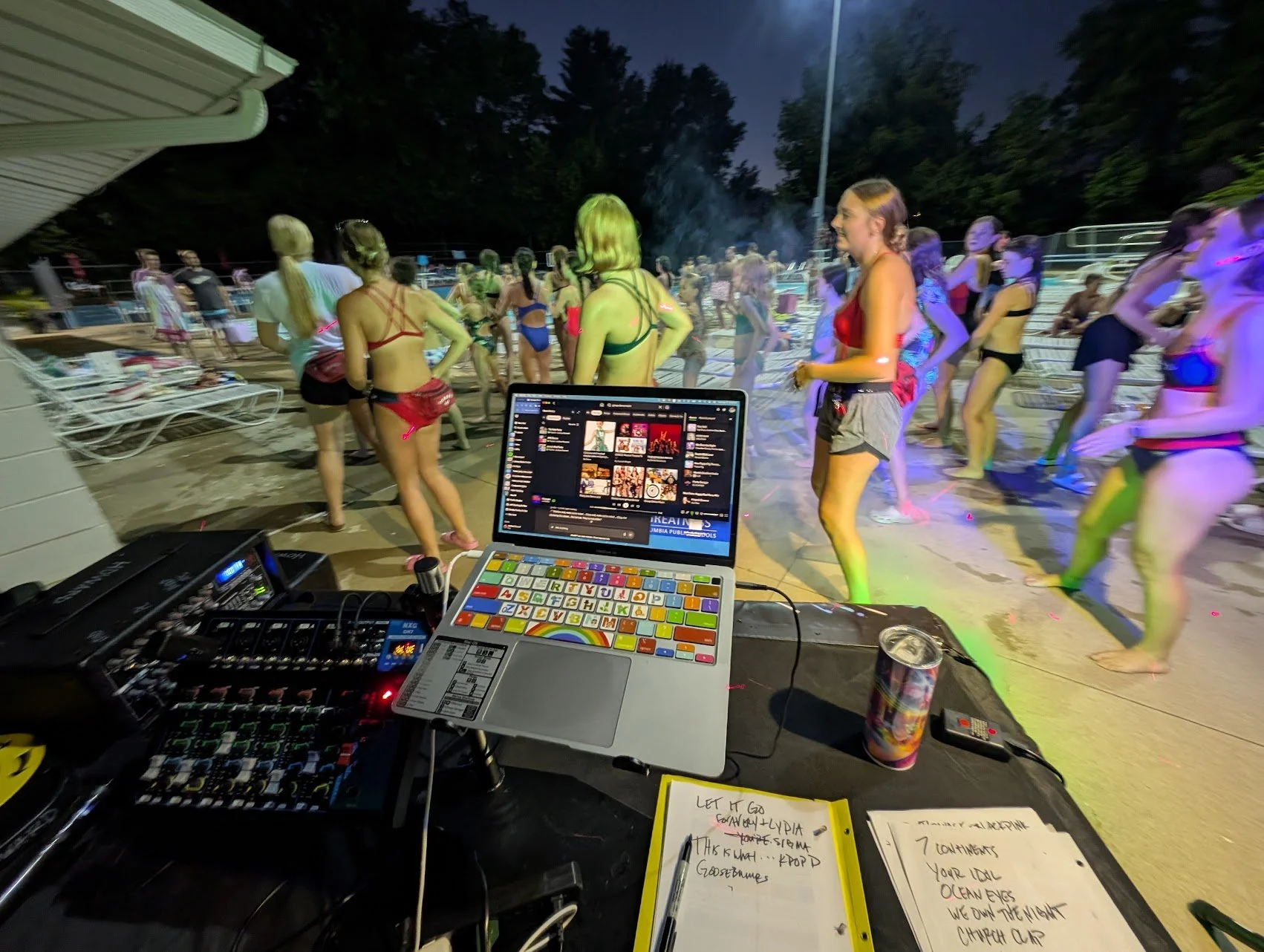 “Outdoor crowd dancing under LED lighting at an evening event with Jazzy Josh DJ.”