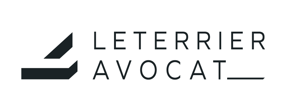 Logo avec un symbole géométrique et le texte 'Leterrier Avocat'.