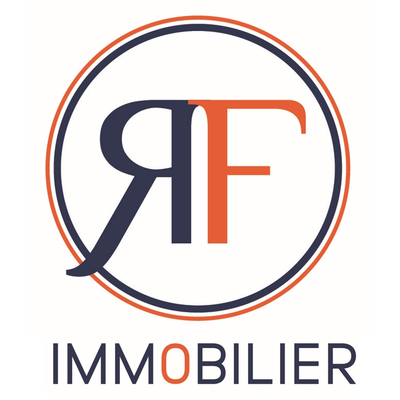 Logo de l'agence immobilière avec les lettres R et F stylisées dans un cercle, et le mot 'IMMOBILIER' en dessous.