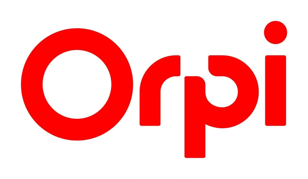 Logo rouge avec le texte 'Orpi' en lettres majuscules