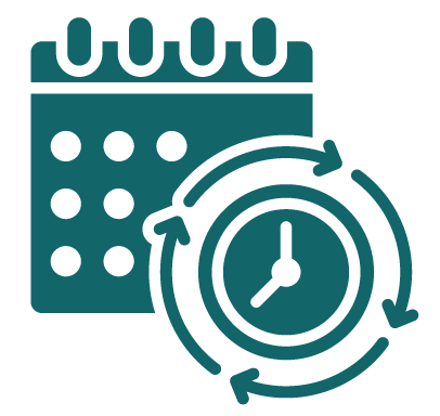 Icon of a calendar with a clock overlay, representing scheduling or time management.