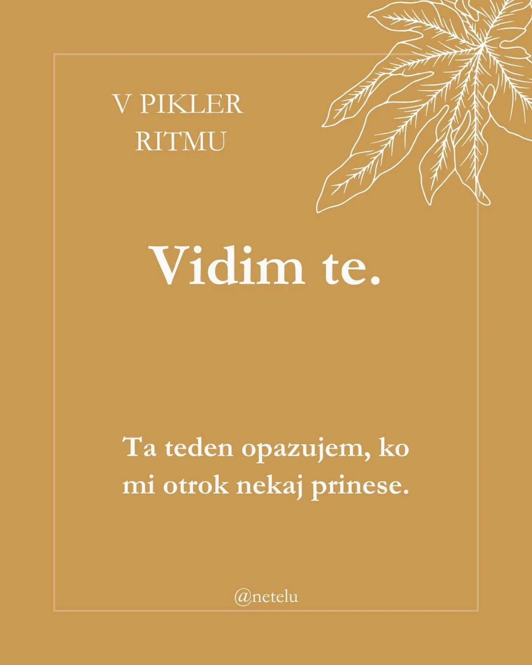 Ko mi otrok poda predmet ali mi nameni pogled, nasmeh &ndash; ne hitim z navodili. 

Samo sprejmem. 

To je njegovo povabilo v stik. 

Včasih igra, včasih raziskovanje, včasih zgolj potrditev.

Moj odgovor: &ldquo;Vidim te.&rdquo;

#pikler #zavestnos