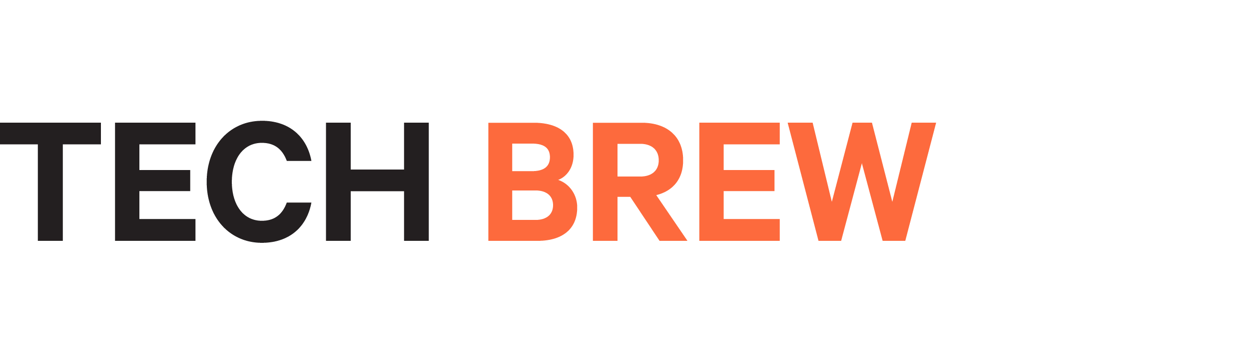 Logo for Tech Brew with the words 'TECH' in black and 'BREW' in orange.