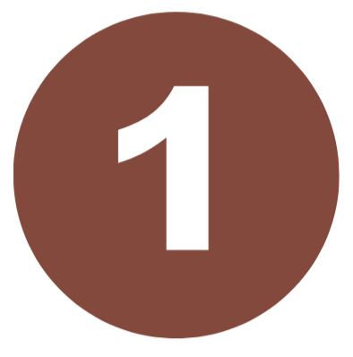 A large brown circle with the number one in black in the center.