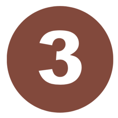 A large brown circle with the number 3 in black in the center.