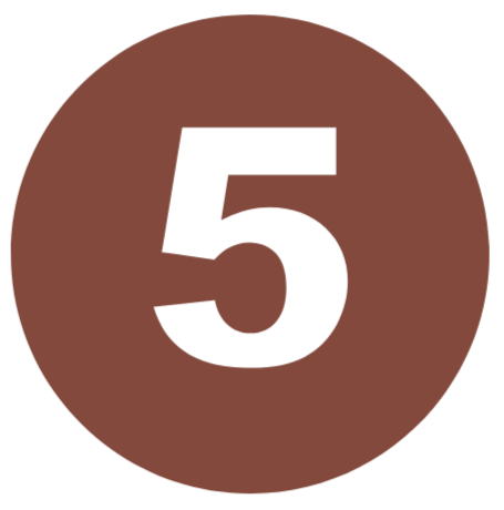 Brown circle with black number 5 in the center