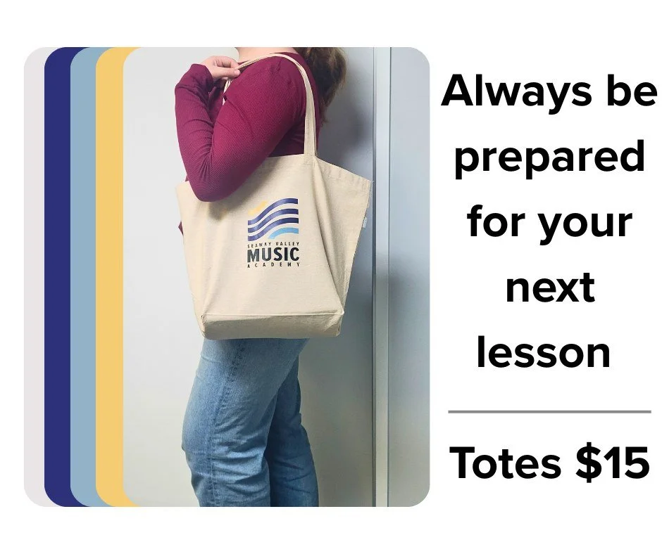 Our tote bags make an excellent stocking stuffer for the music student in your life who never knows where their notes are 😅