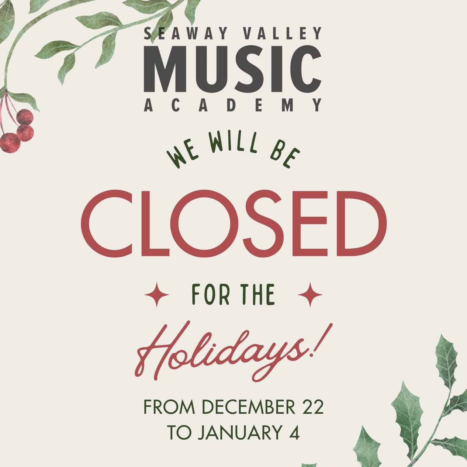 Mark your calendars, SVMA is taking a break from December 22 to January 4!