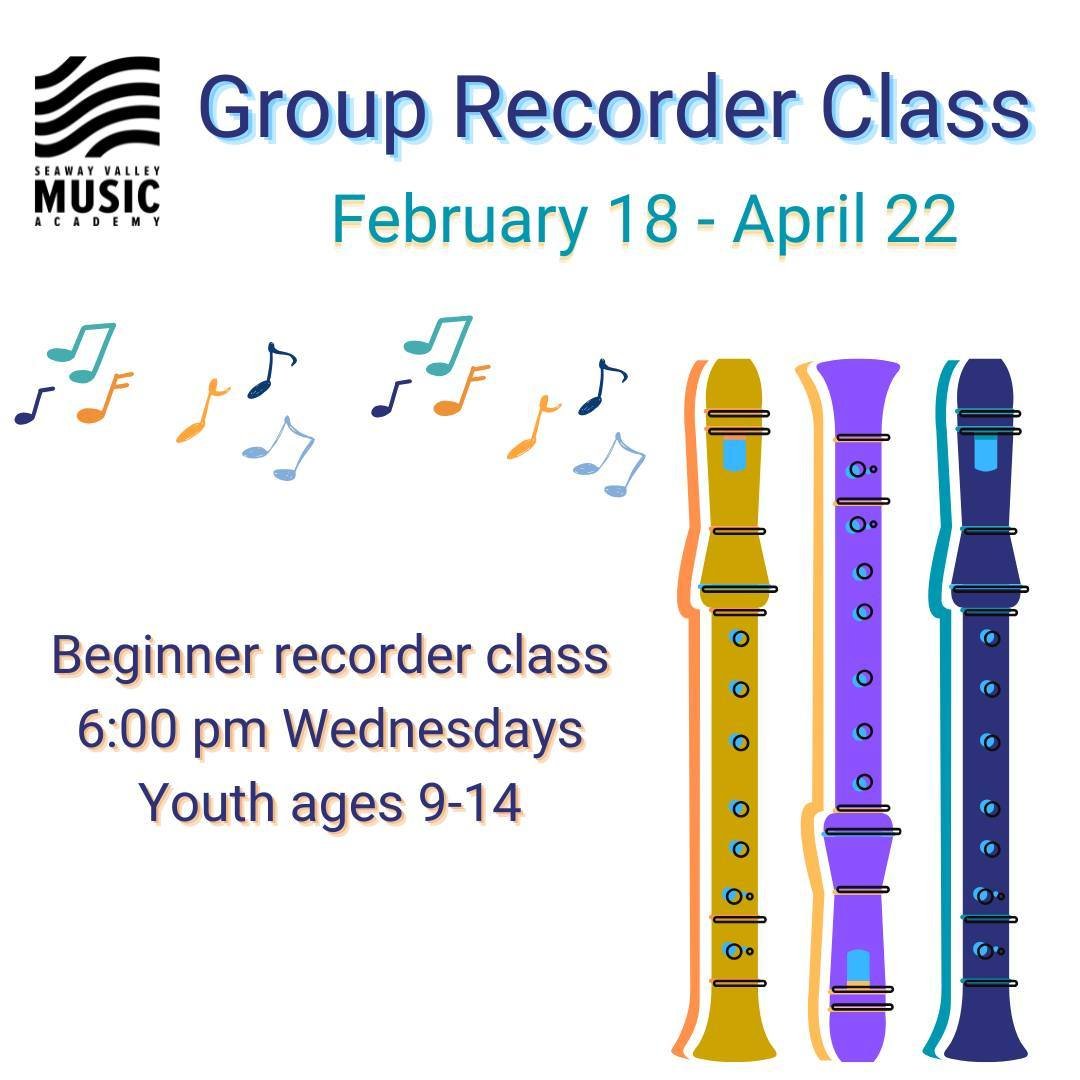 New year, new great way to get your musical journey started!

Students aged 9-14 are invited to join us for a 10-week beginners recorder class starting February 18! 

Recorders and lesson books are included in the cost of the lessons. 

For more info
