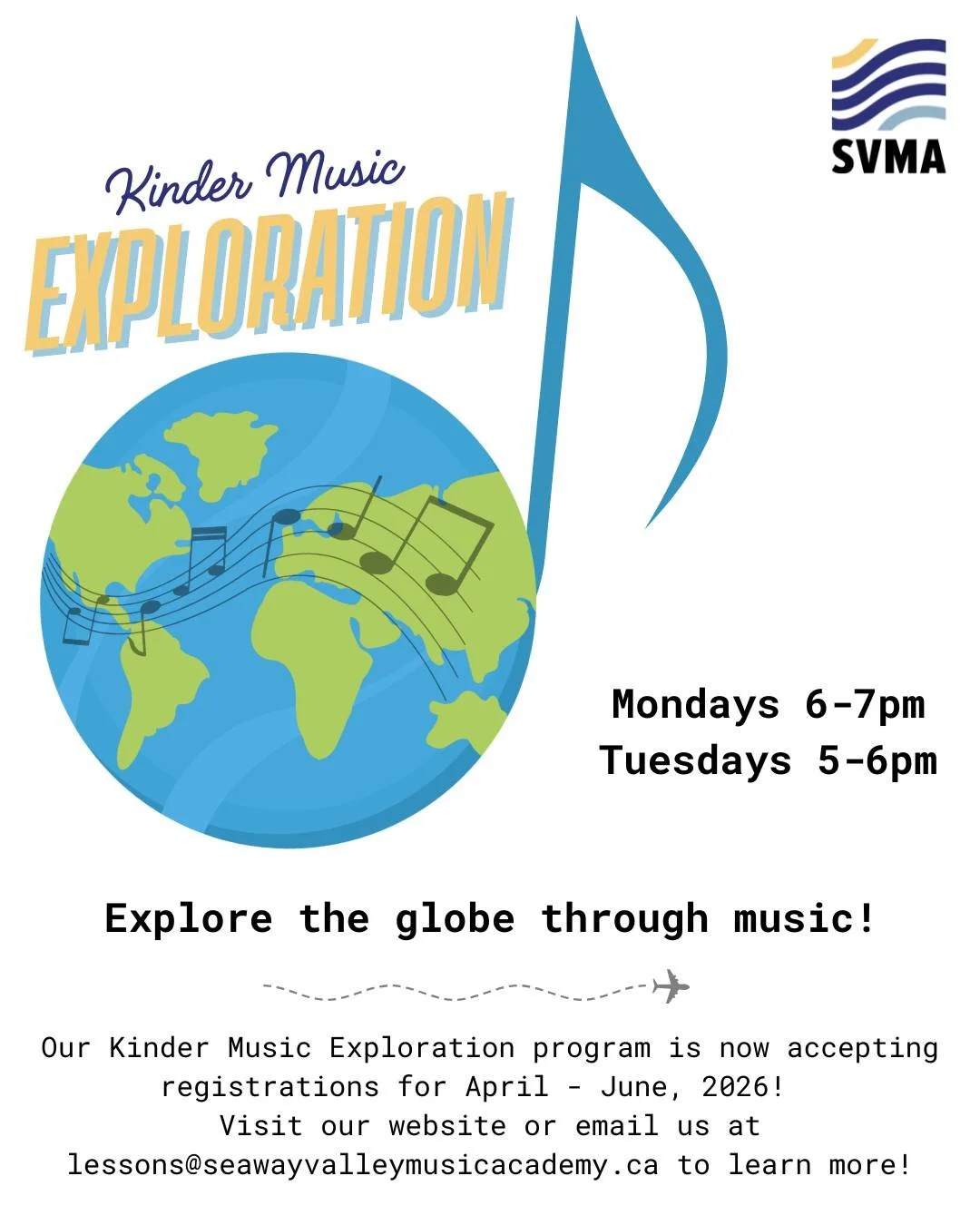 Explore the globe through music with #SVMA's Kinder Music Exploration program! 

The Kinder Explorers are heading to Mexico, the USA, and South America this term! On their travels, they'll learn about instruments, musicians, and traditions native to 