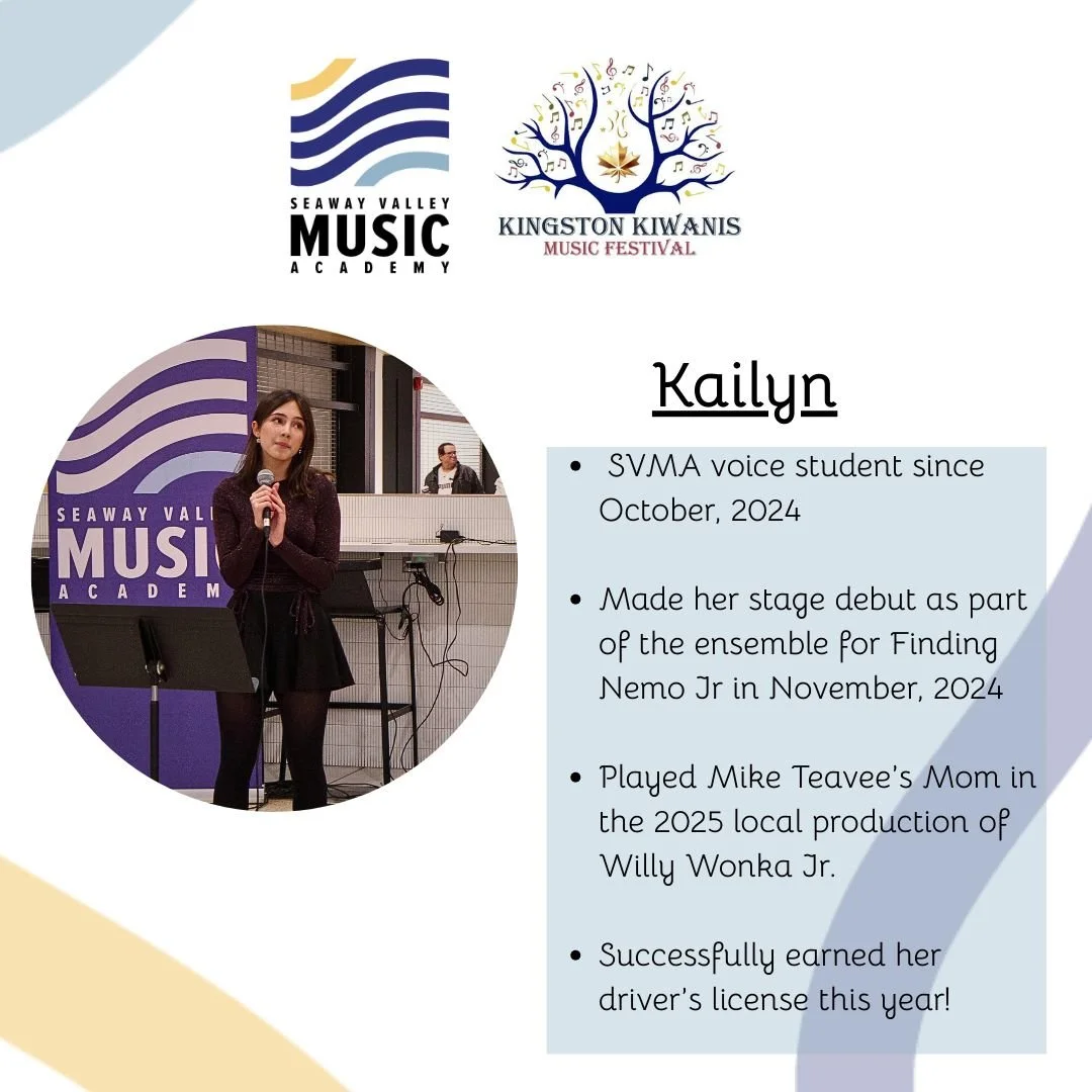 We are proud to share that #SVMA voice and piano students will be participating in the upcoming @kingstonkiwanismusicfestival!

Voice student, Kailyn,  will be performing three songs on Friday, March 27 and we are so excited for her to take the stage