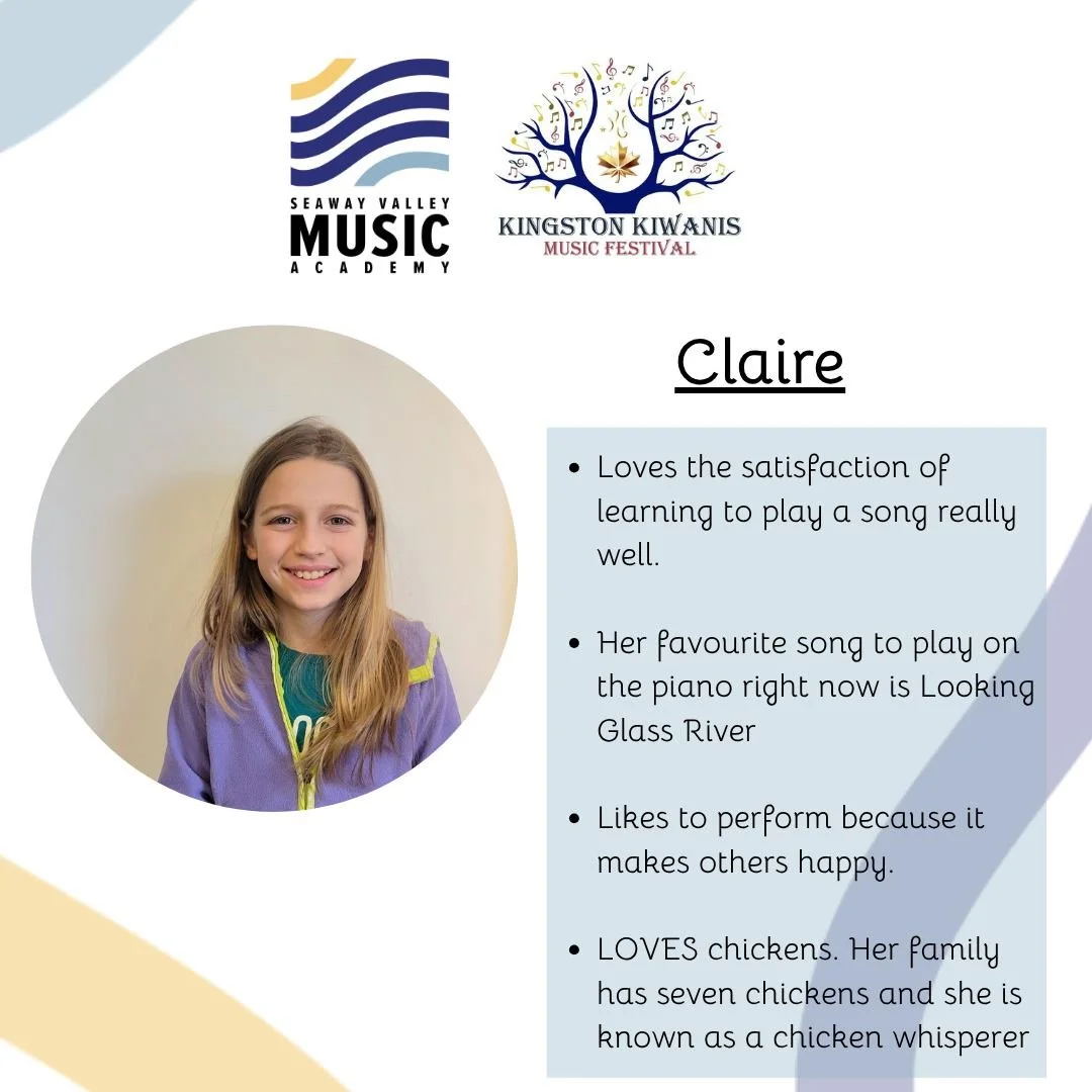 We are proud to share that #SVMA voice and piano students will be participating in the upcoming @kingstonkiwanismusicfestival! 

Piano student, Claire, will be performing a song on April 7 and we are so excited for her to take the stage and show off 