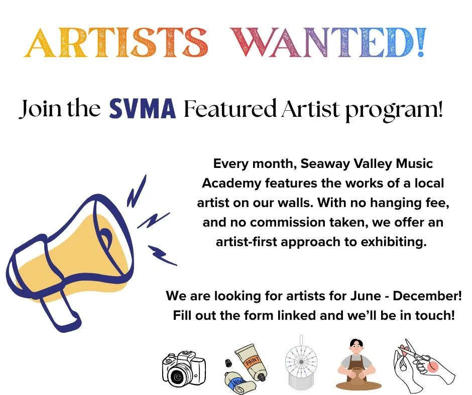 We want your work on our walls! 

Apply to be part of #SVMA's Featured Artist Program by clicking the "Featured Artist Program" link in our bio!

#localartists #cornwallontario #a#artexhibit
