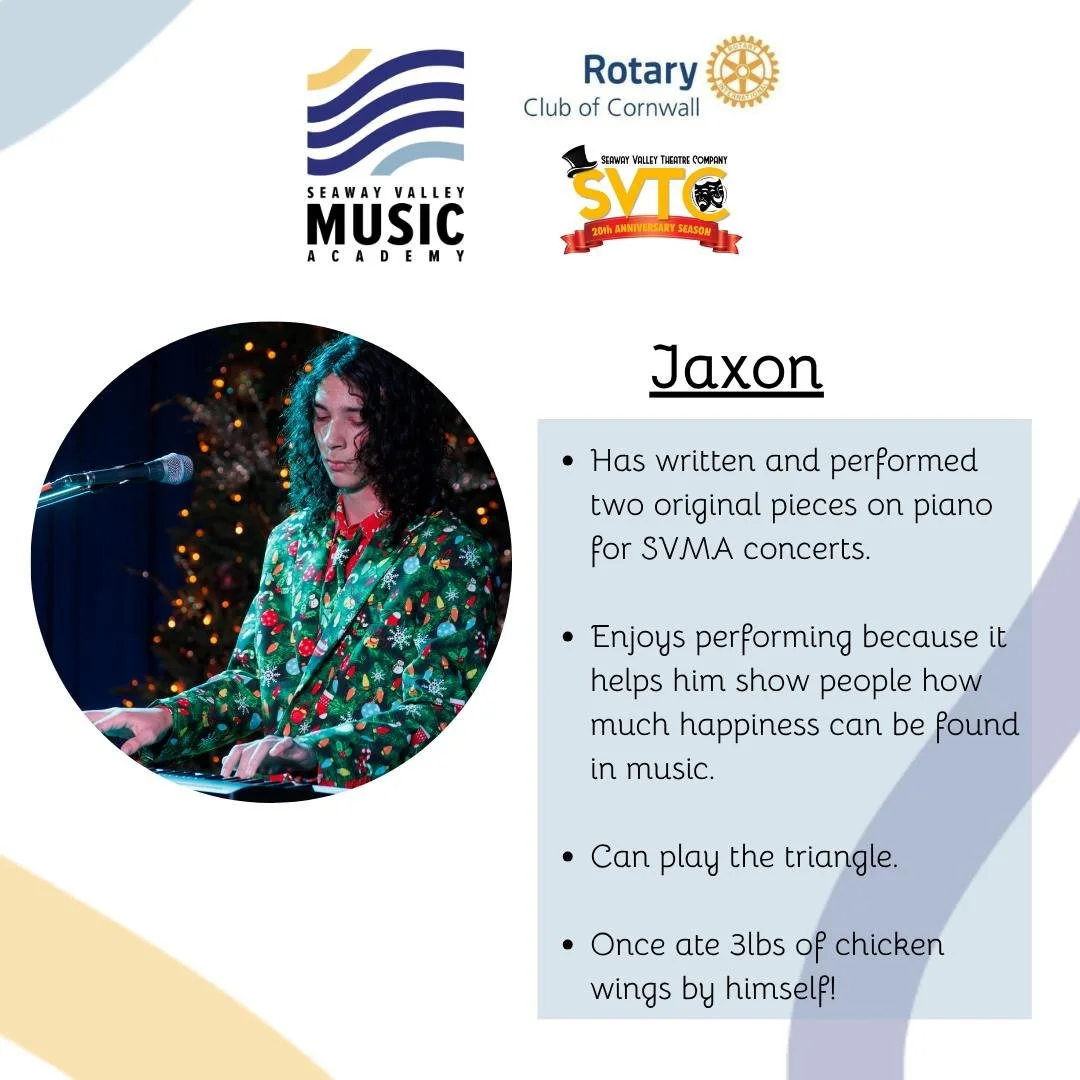 Seaway Valley Music Academy is proud to announce that some of our students will be participating in @rotaryclubofcornwall &amp; @seawayvalleytheatrecompany's  first ever music showcase on April 25! 

Over the next few weeks, we'll be highlighting the