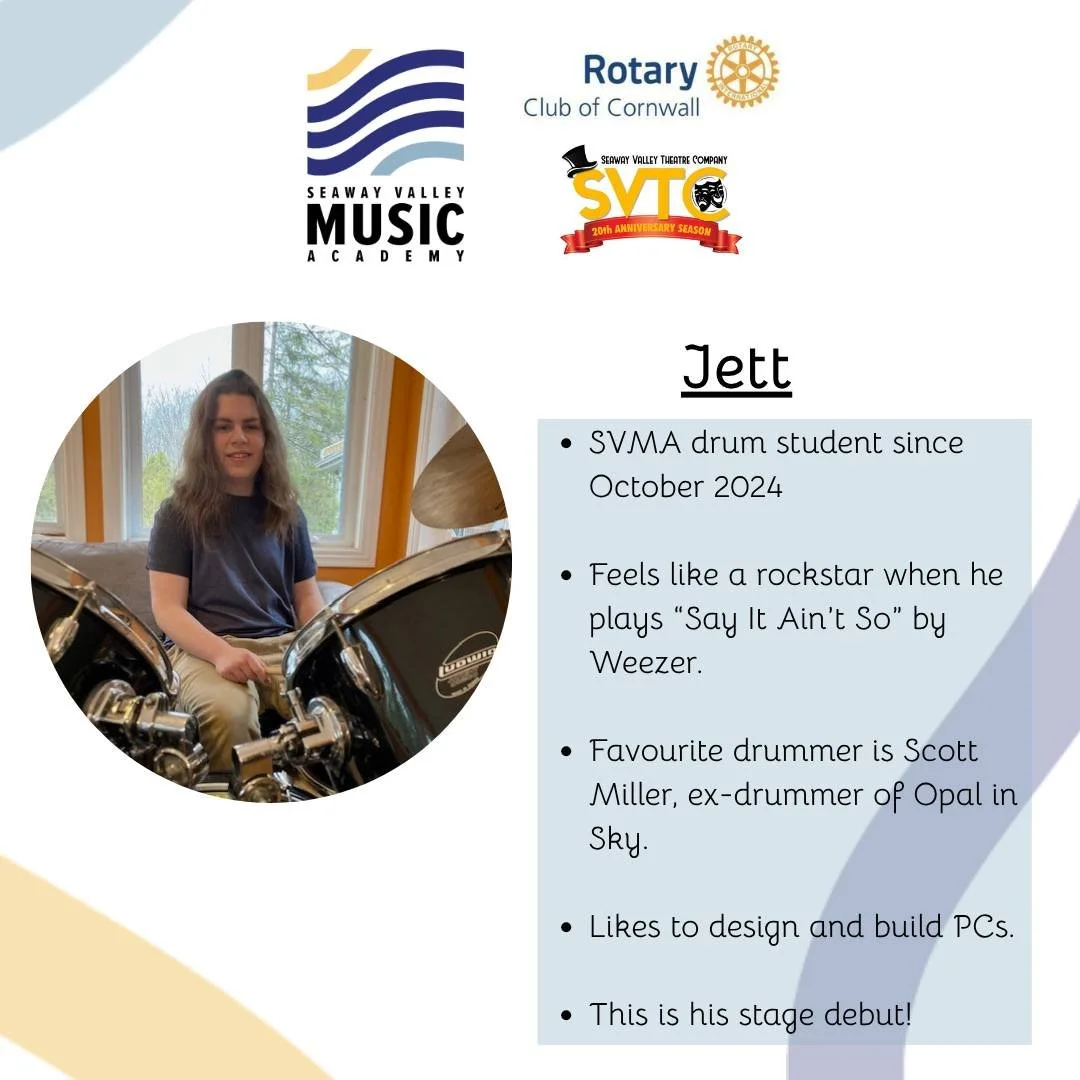 Seaway Valley Music Academy is proud to announce that some of our students will be participating in @rotaryclubofcornwall &amp;  @seawayvalleytheatrecompany's first ever music showcase on April 25! 

As the big day approaches, we'll be highlighting t
