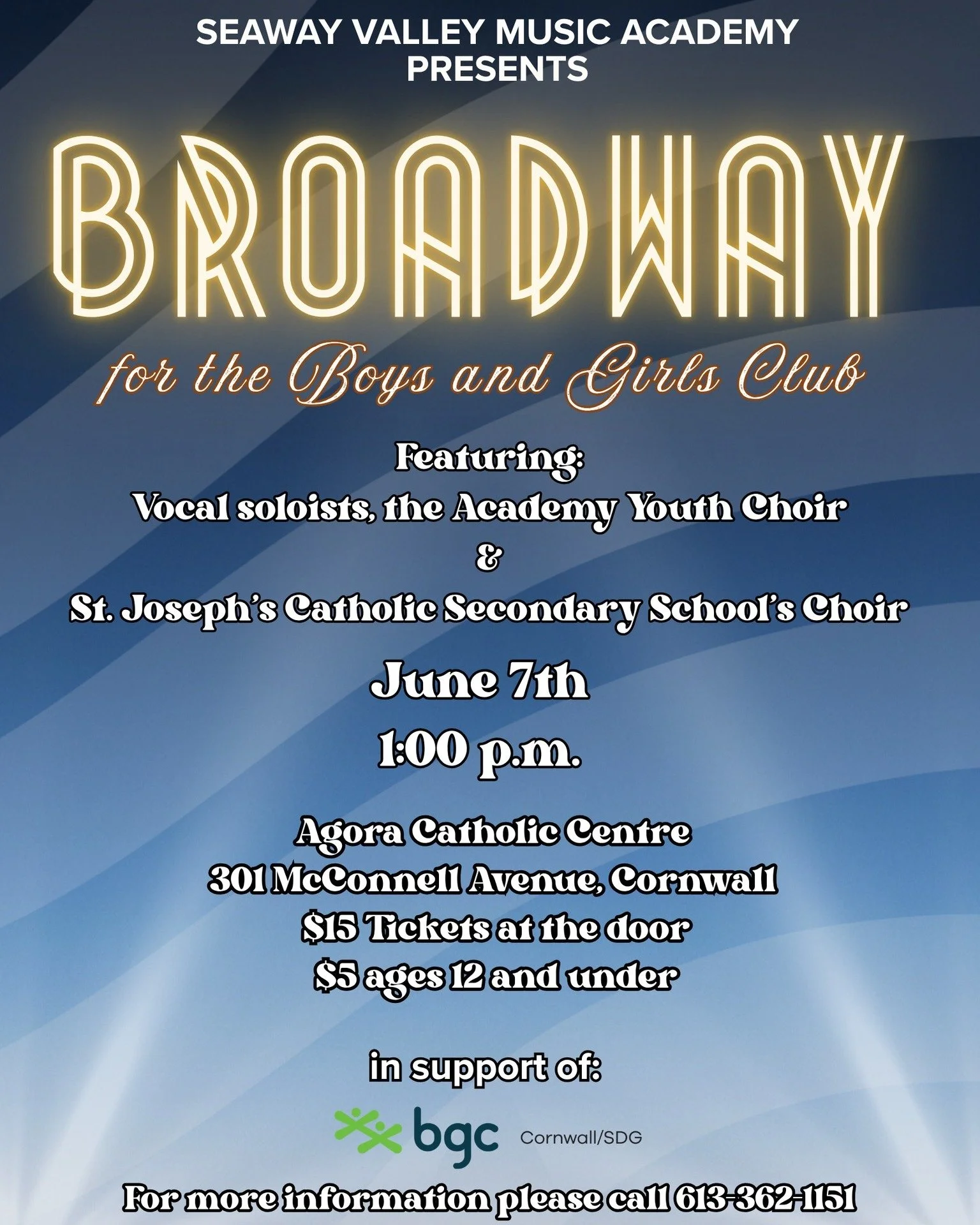 We're putting on a show with our friends at St. Joe's Catholic Secondary School on Sunday, June 7 and we'd love to see you there! 

We'll be performing the best of Broadway and all proceeds will support @bgccornwallsdg!