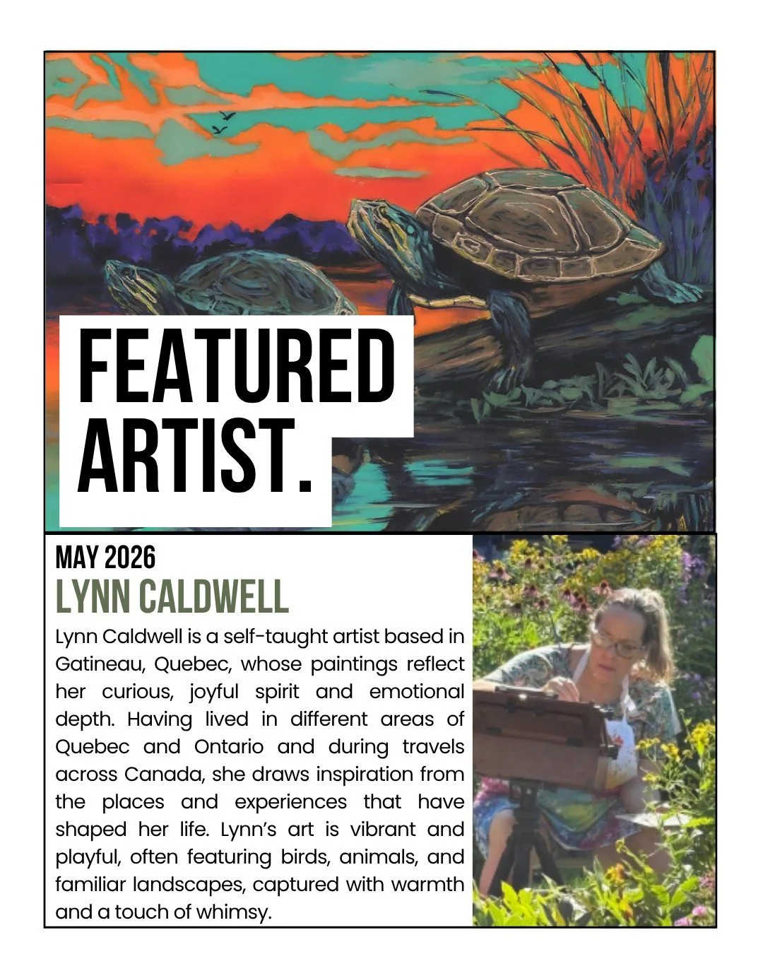 May's Featured Artist is @lynncaldwellart!

Lynn&rsquo;s art is vibrant and playful, often featuring birds, animals, and familiar landscapes, captured with warmth and a touch of whimsy. She&rsquo;s been painting since her teens, and in 2022, began sh