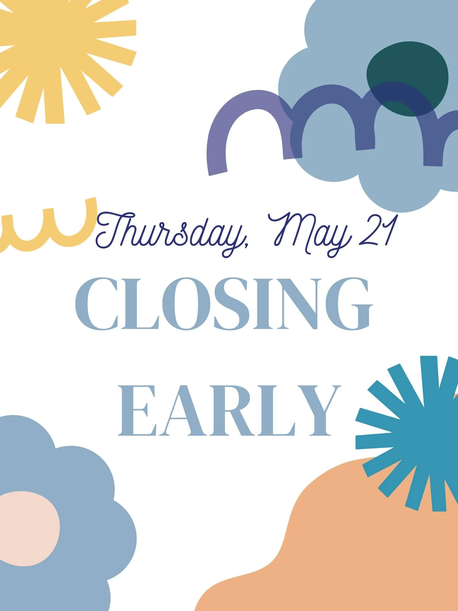 We're heading out at 5:30 this evening, friends! 

We hope you're out enjoying this glorious weather!