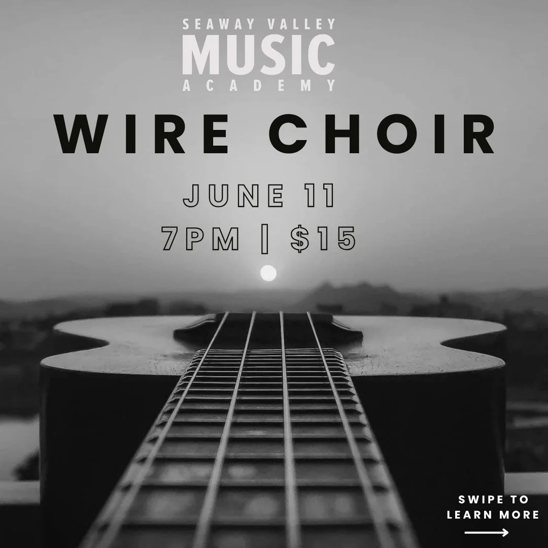 Swipe to learn more about our Wire Choir! 

The next session is June 11 @ 7pm. 

You can RSVP here: https://tinyurl.com/WireChoirJune11

#cornwallontario #guitarclasses #groupmusicclass