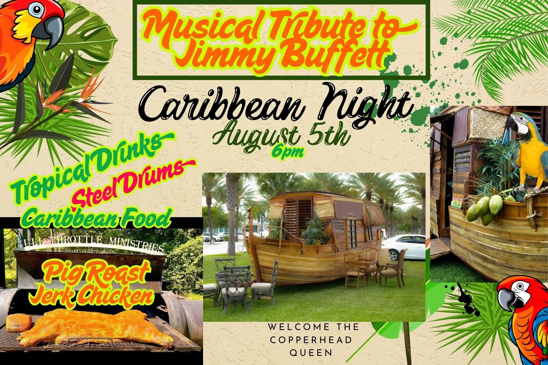 Calling All Parrot Heads! Our Salute to Jimmy Buffett is here! IT's CARIBBEAN NIGHT AT THE LODGE!