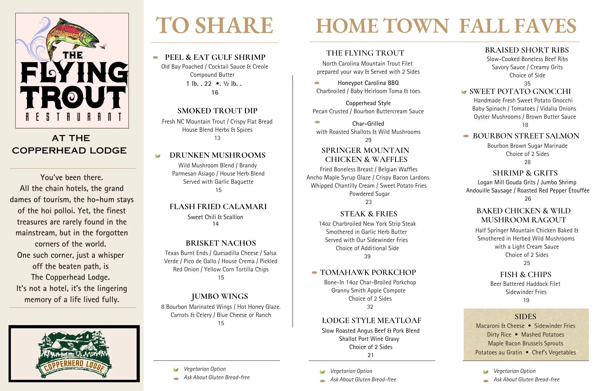 Menus — The Flying Trout