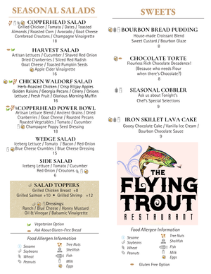 Menus — The Flying Trout