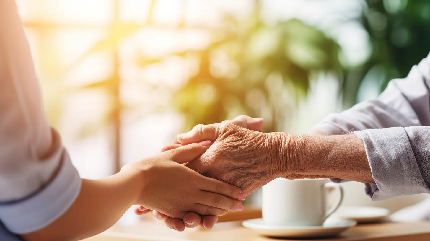 holding hands, young and old