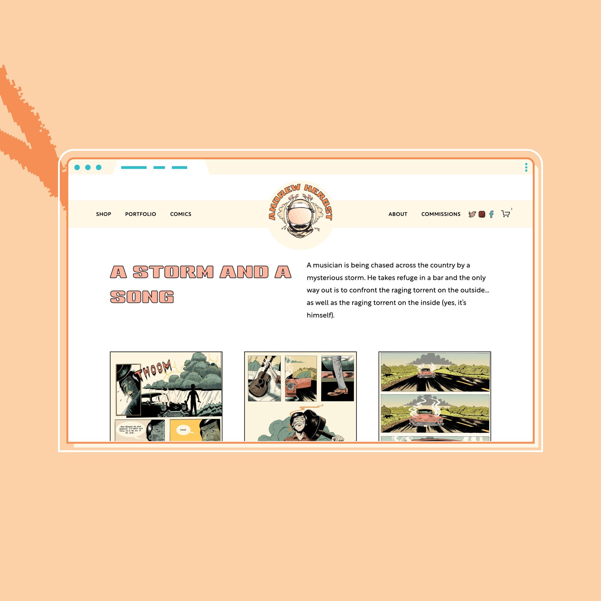 Modern, bright, friendly website comic book blog design for an artist